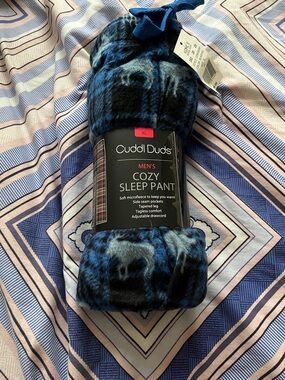 Cuddl Duds Men’s Cozy Sleep Pant - Blue & Black Plaid